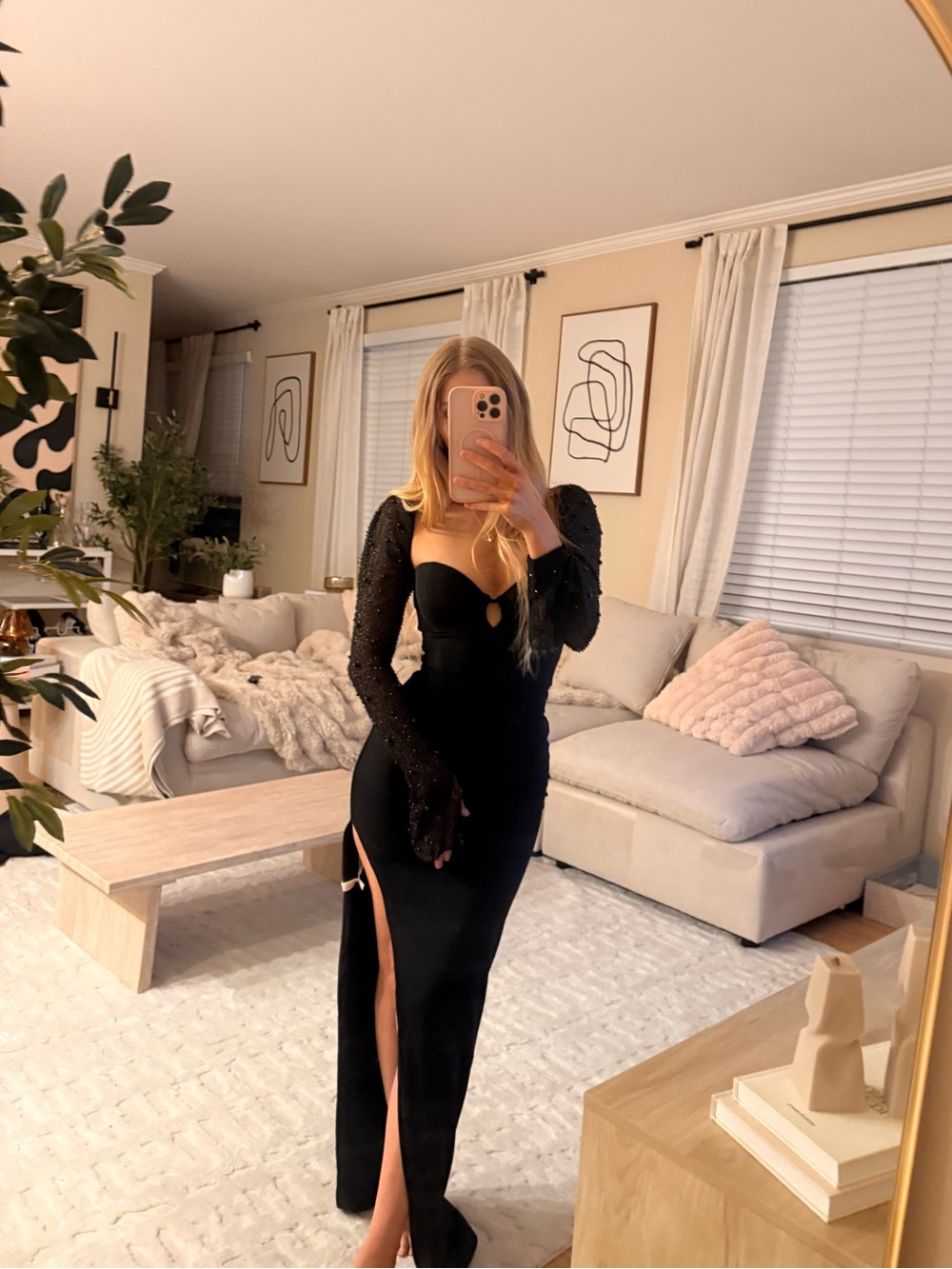 Oh Polly Black Long-Sleeve Cutout Maxi Dress